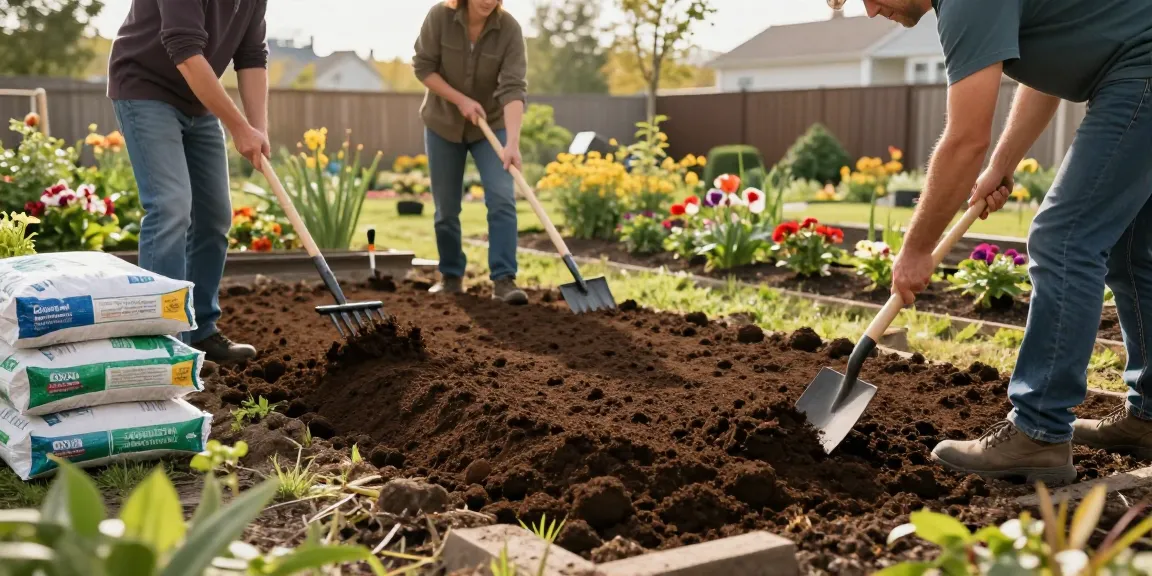 Top soil installation Ottawa by professional landscapers using dark, rich soil in a vibrant garden setting.